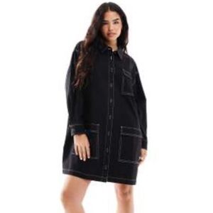 Collusion Oversized Black Button-Front Jean Jacket Dress NWOT